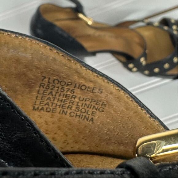Kenneth Cole NY genuine leather‎ black strappy heels studs buckle gold - Picture 8 of 10